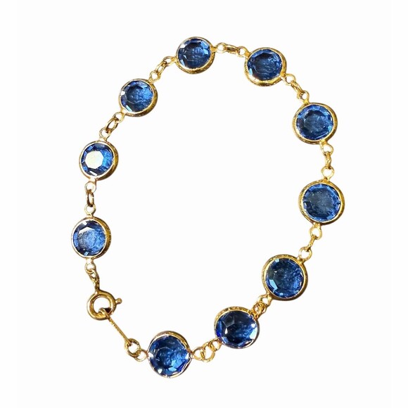 Swarovski Vintage Gold Tone Bracelet Round Faceted Blue Crystals Signed SAL Tag - Picture 3 of 3